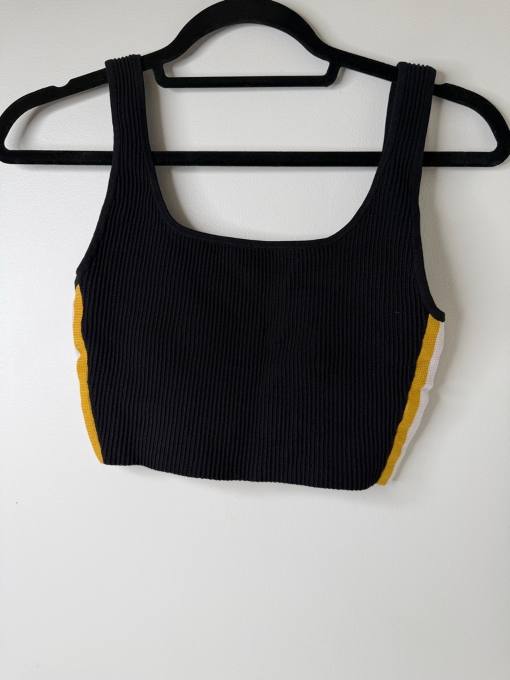 Babaton Aritzia Ribbed Crop Top Black with Yellow & White Side Stripe size S